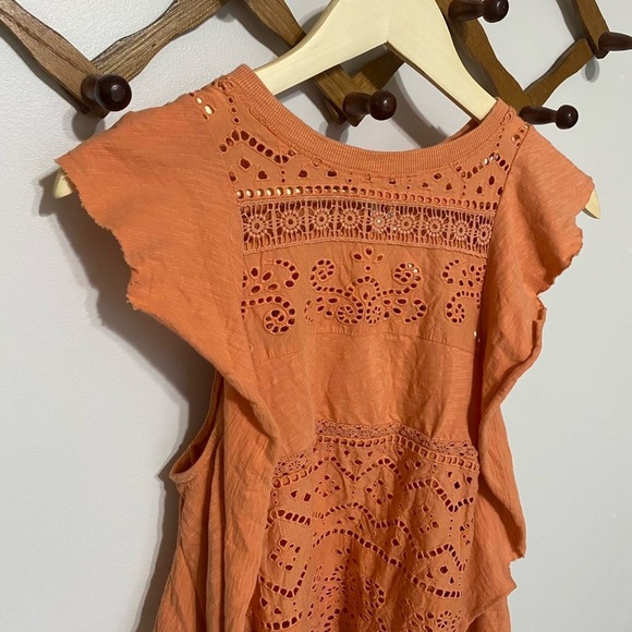 Anthropologie orange lace top with ruffled trim and eyelet detailing - Picture 3 of 6